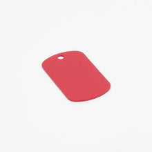 Red, ready-to-machine anodized aluminum dog tag.